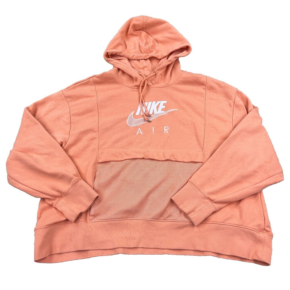 Nike Hoodie Women 1X Orange White Pullover Sweatshirt Air Spellout Peach Retro